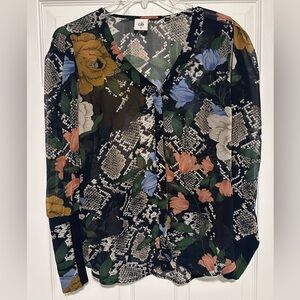 CABI Women's Snake Charmer Floral Blouse Multicolor Floral V-Neck Size Medium